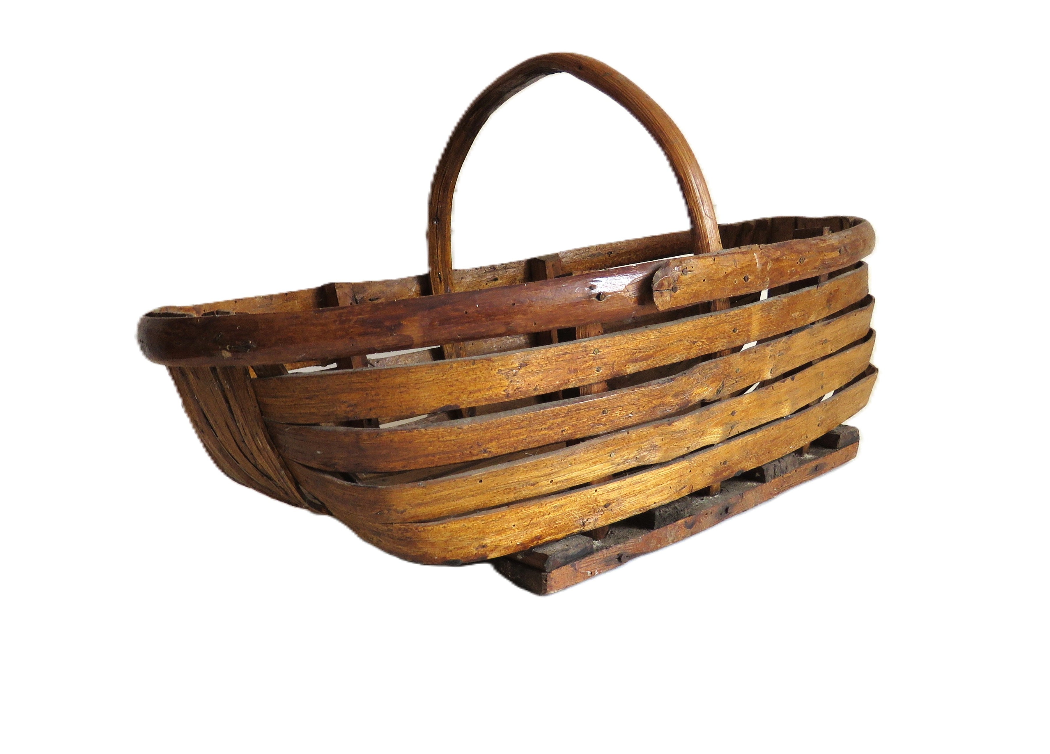 Antique French Split Wood Gathering Basket | Large Rustic Country Market Basket | Primitive Farmhouse Decor - Vintage French Treasures