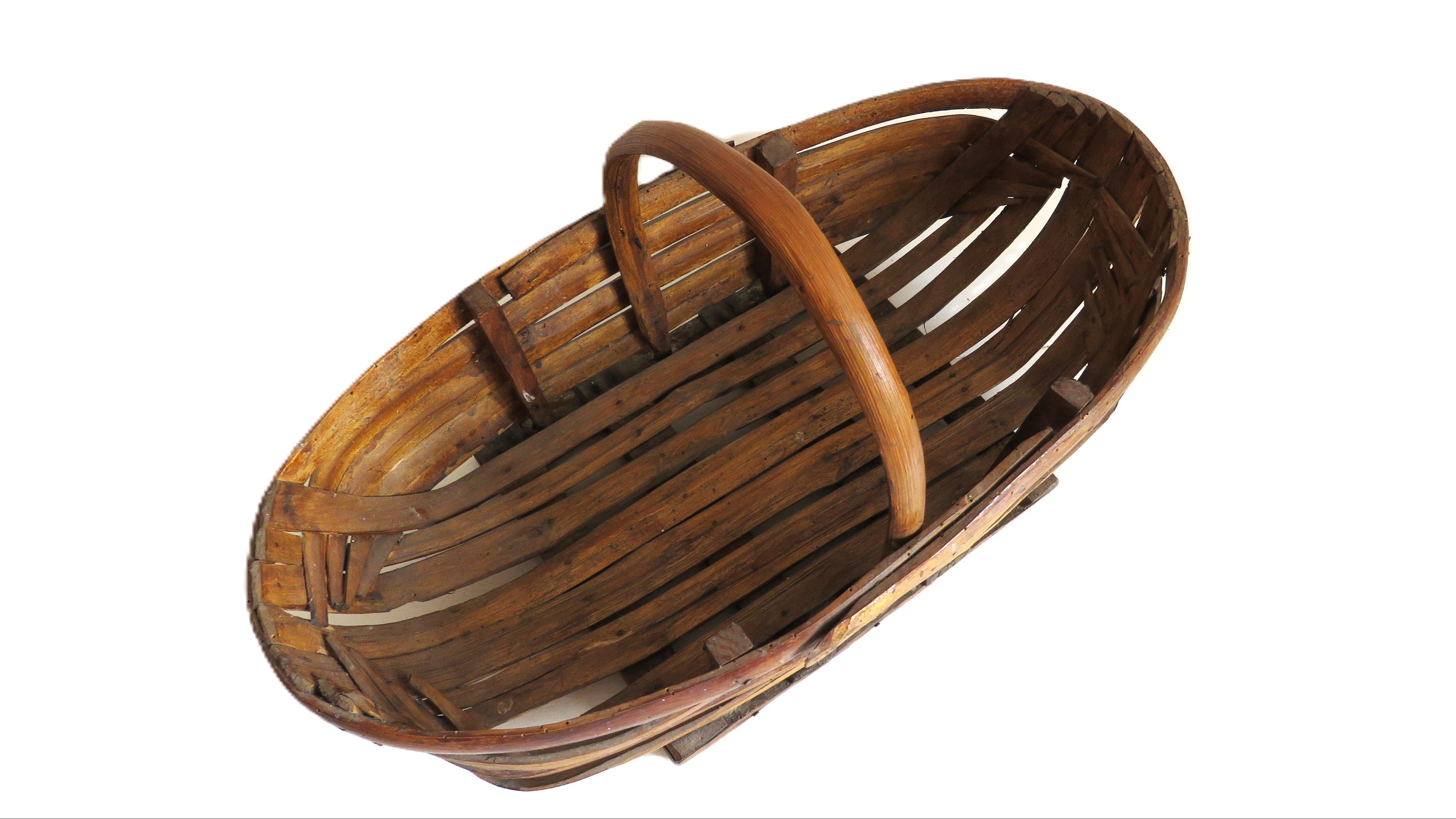 Antique French Split Wood Gathering Basket | Large Rustic Country Market Basket | Primitive Farmhouse Decor - Vintage French Treasures