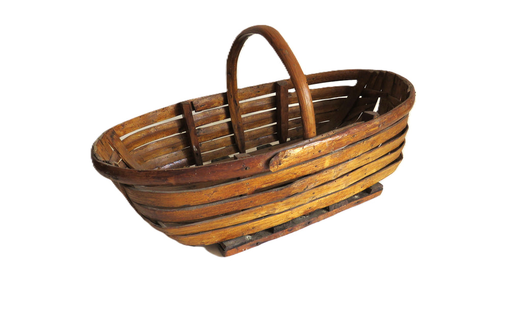 Antique French Split Wood Gathering Basket | Large Rustic Country Market Basket | Primitive Farmhouse Decor - Vintage French Treasures