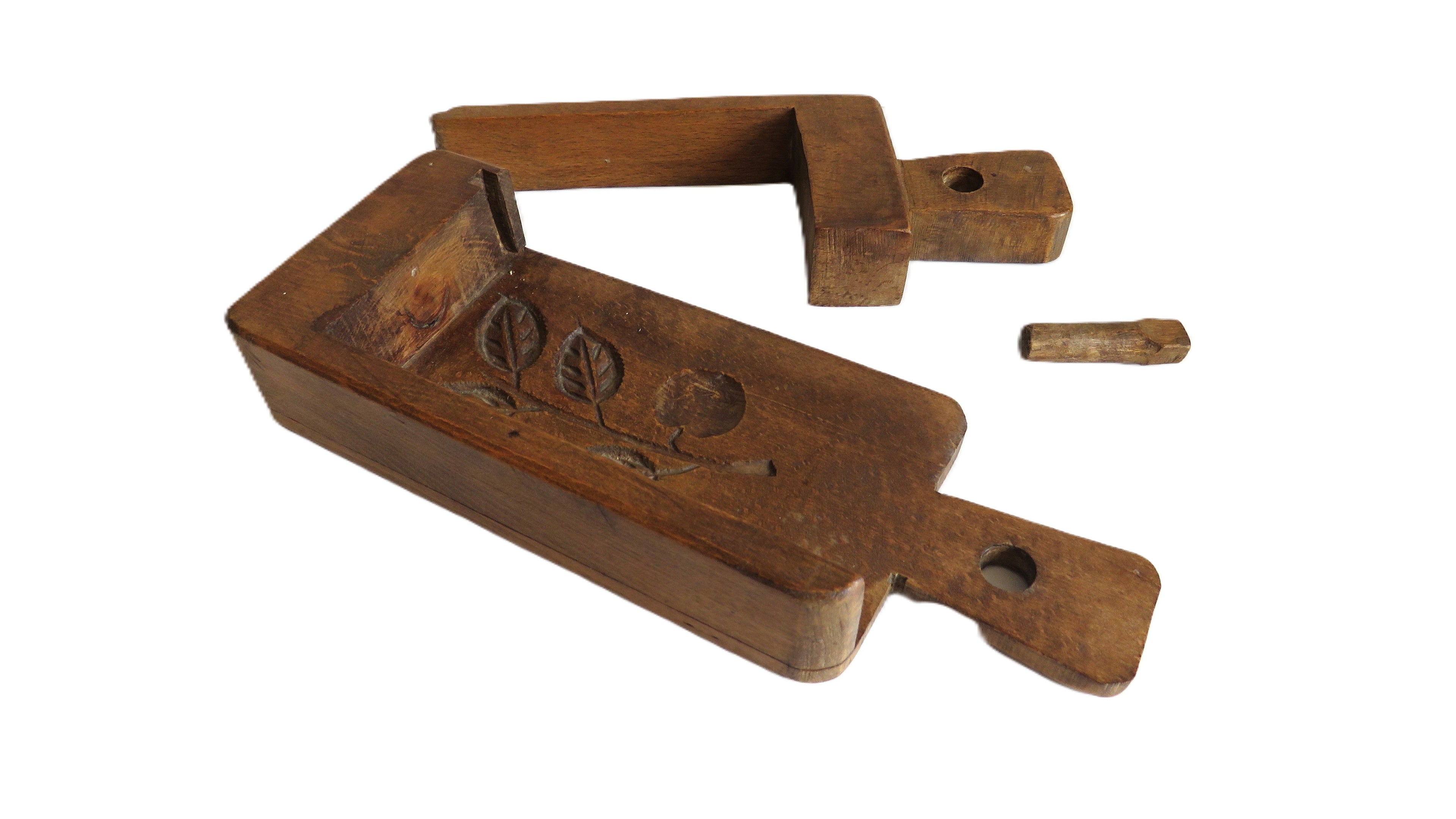 Antique French Wooden Butter Mold Press Primitive Folk Art Kitchen Tool - Vintage French Treasures