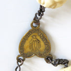 Antique French Carved Bone Rosary with Large Memento Mori Crucifix, Sacred Heart Centre, Catholic Devotional Rosary