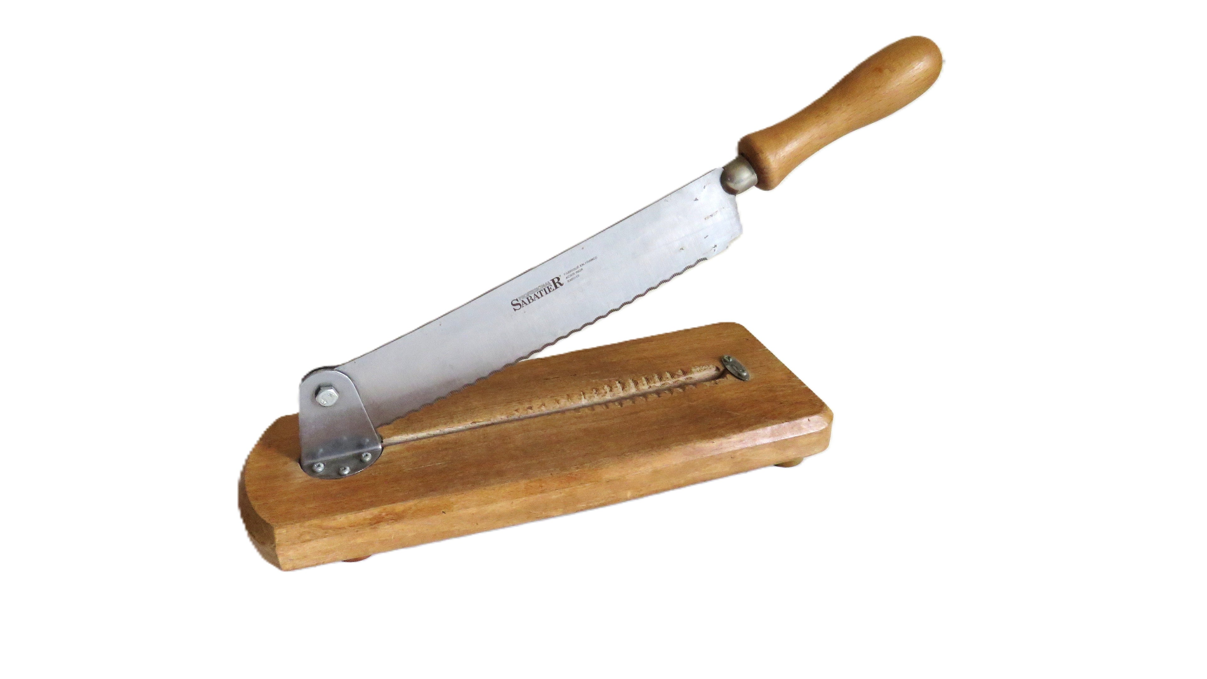 Vintage French Sabatier Guillotine Bread Cutter – Rustic Wooden Baguette Slicer Made in France - Vintage French Treasures