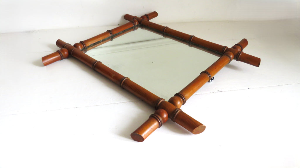 Antique French Faux Bamboo Mirror, Chinoiserie Wooden Wall Mirror, Victorian Decor - Vintage French Treasures