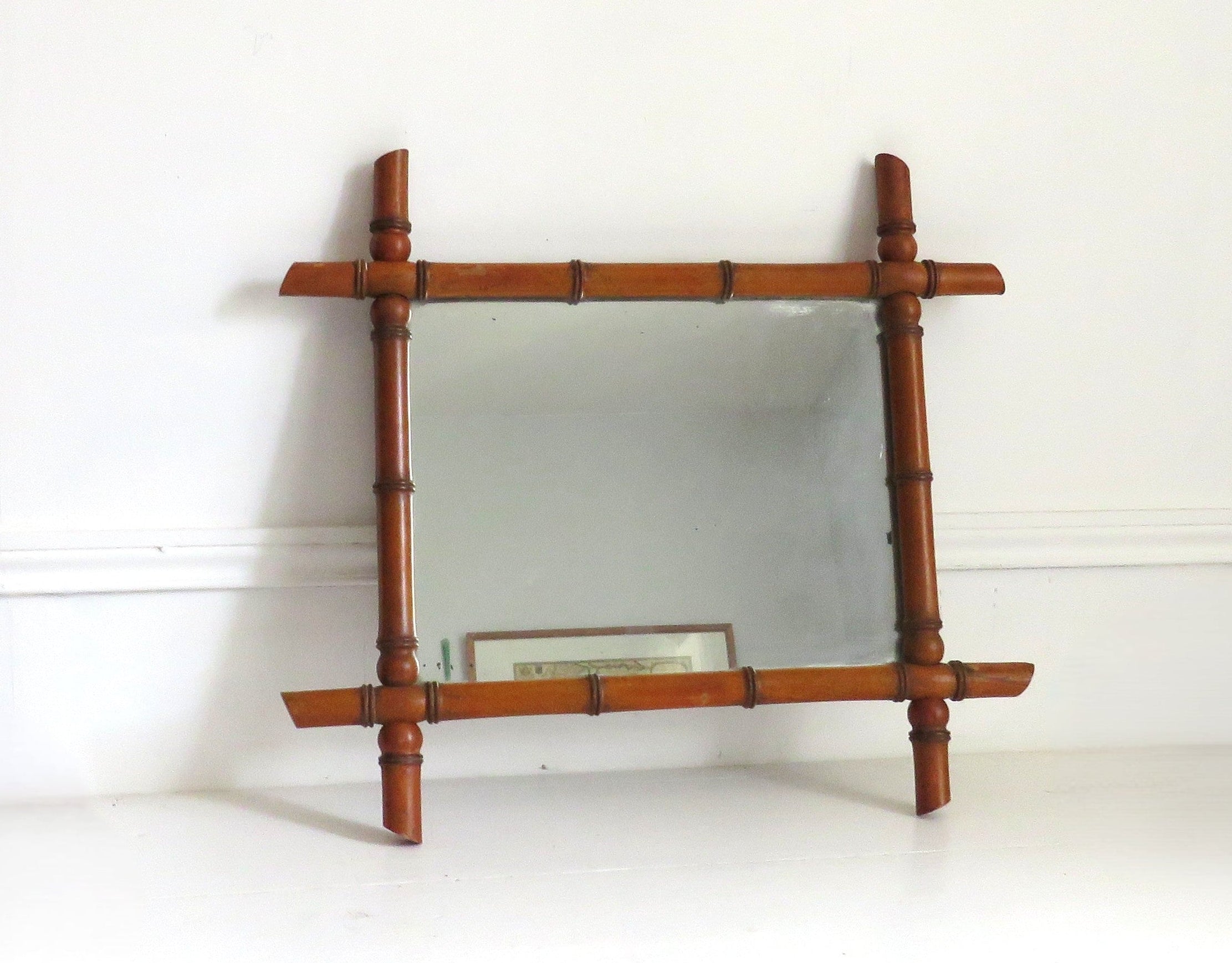 Antique French Faux Bamboo Mirror, Chinoiserie Wooden Wall Mirror, Victorian Decor - Vintage French Treasures