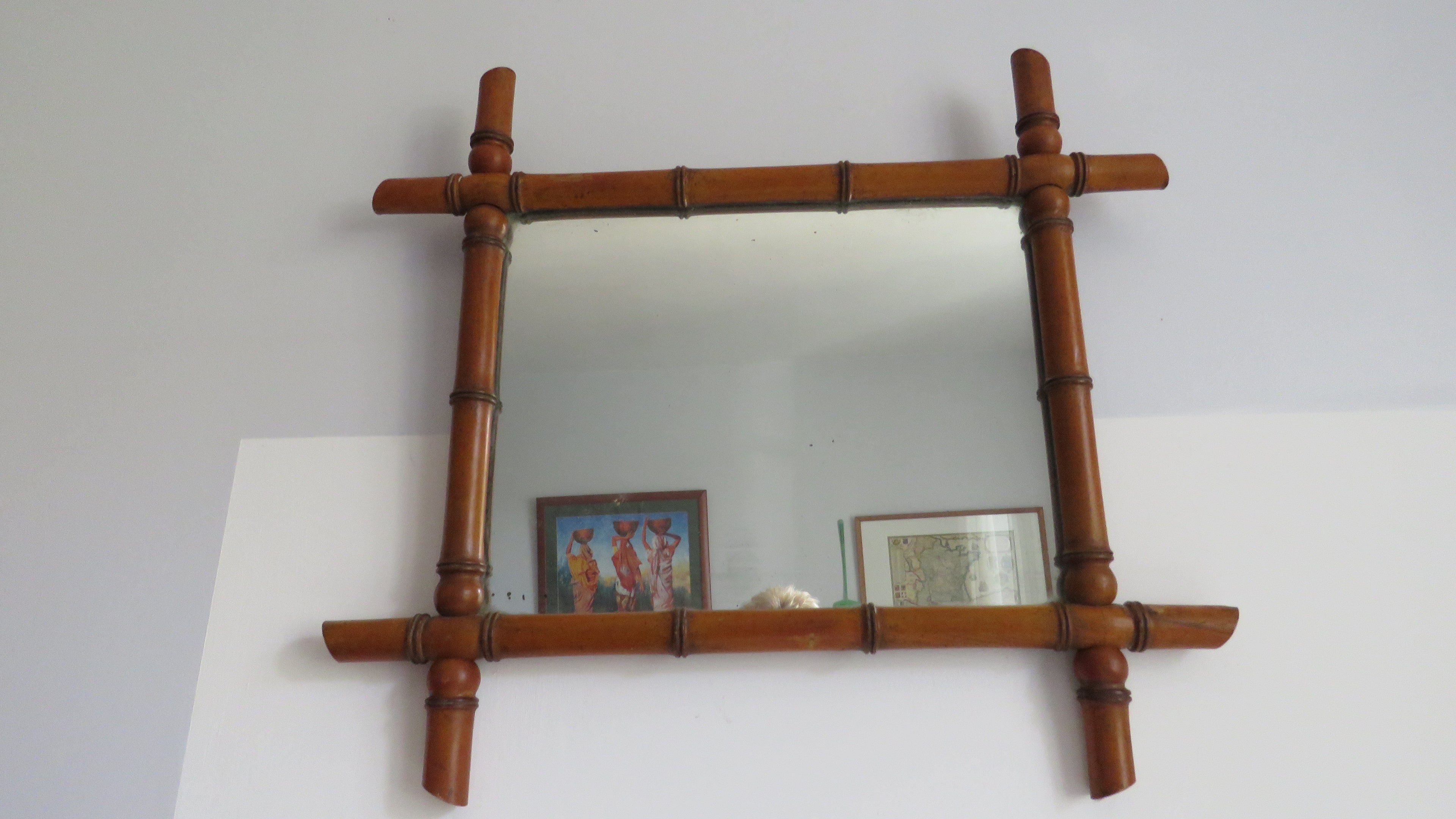 Antique French Faux Bamboo Mirror, Chinoiserie Wooden Wall Mirror, Victorian Decor - Vintage French Treasures