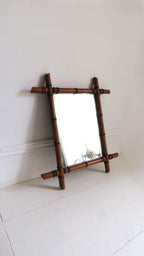 Antique French Faux Bamboo Mirror, Chinoiserie Wooden Wall Mirror, Victorian Decor -