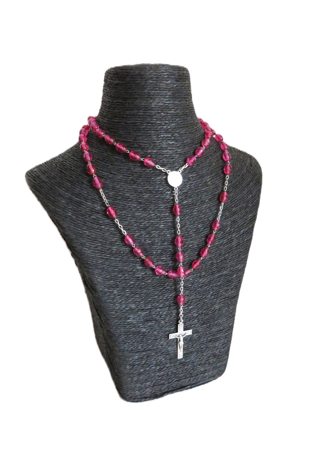 Antique French Pink Glass Rosary | Hallmarked Silver Early 1900s - Vintage French Treasures