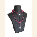 Antique French Pink Glass Rosary | Hallmarked Silver Early 1900s -