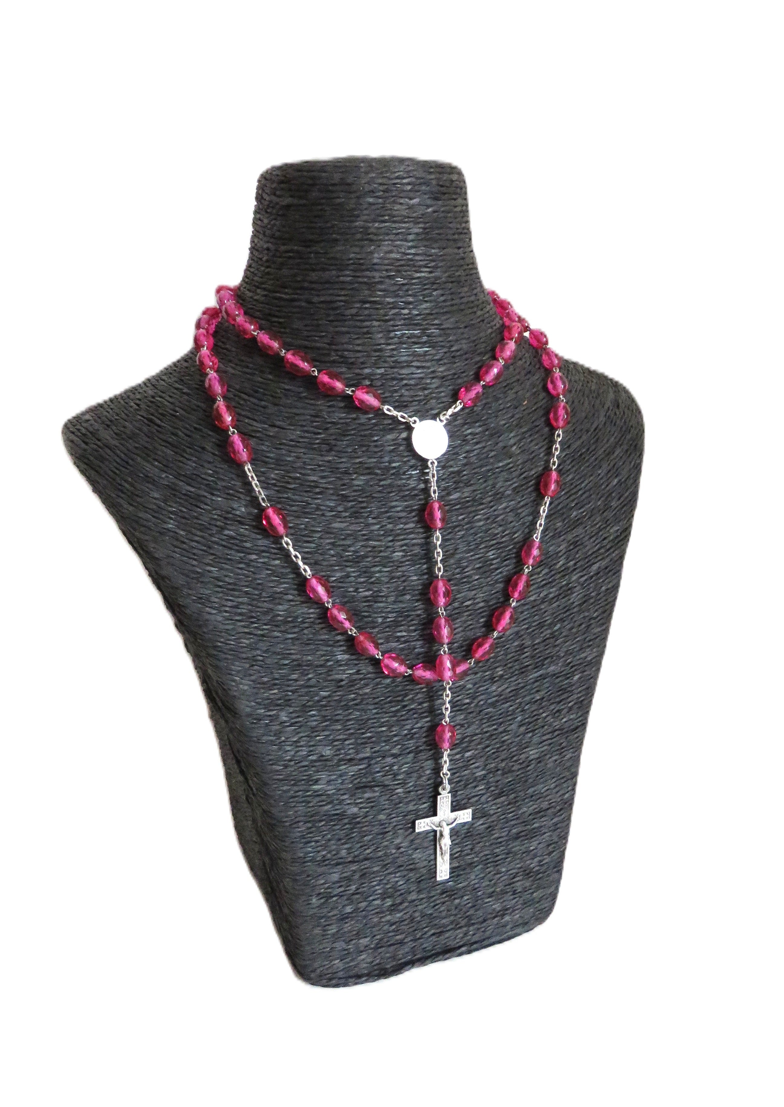 Antique French Pink Glass Rosary | Hallmarked Silver Early 1900s - Vintage French Treasures