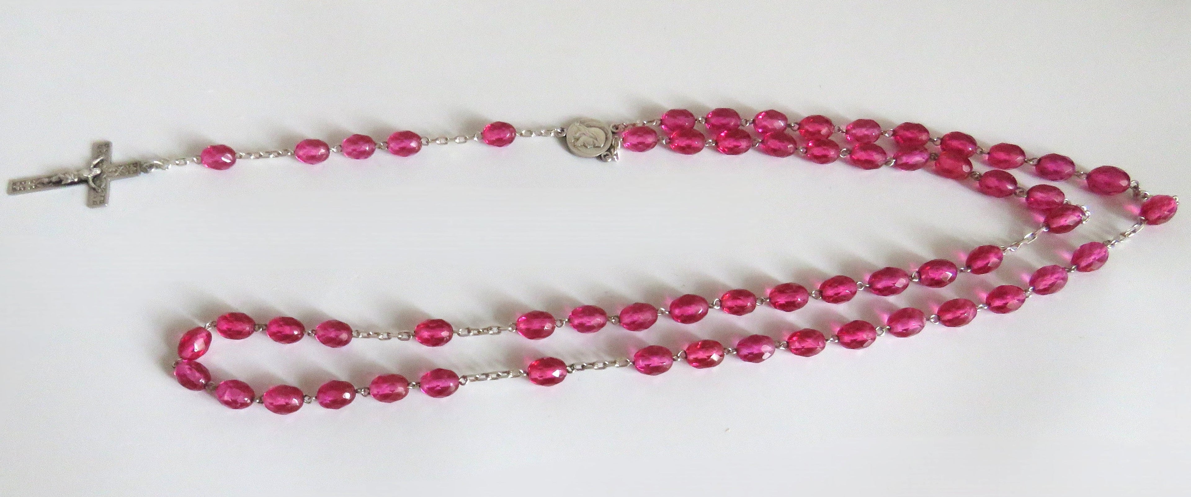 Antique French Pink Glass Rosary | Hallmarked Silver Early 1900s - Vintage French Treasures