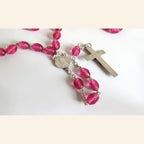 Antique French Pink Glass Rosary | Hallmarked Silver Early 1900s -