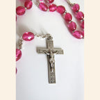 Antique French Pink Glass Rosary | Hallmarked Silver Early 1900s -