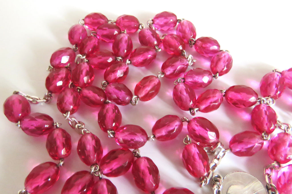 Antique French Pink Glass Rosary | Hallmarked Silver Early 1900s - Vintage French Treasures