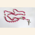 Antique French Pink Glass Rosary | Hallmarked Silver Early 1900s -