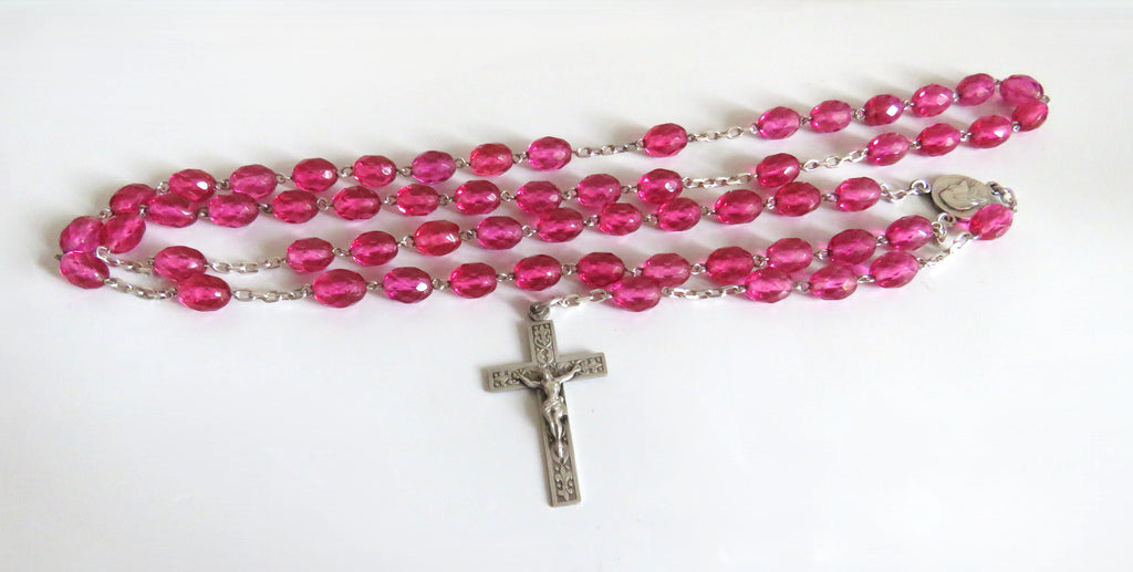 Antique French Pink Glass Rosary | Hallmarked Silver Early 1900s - Vintage French Treasures