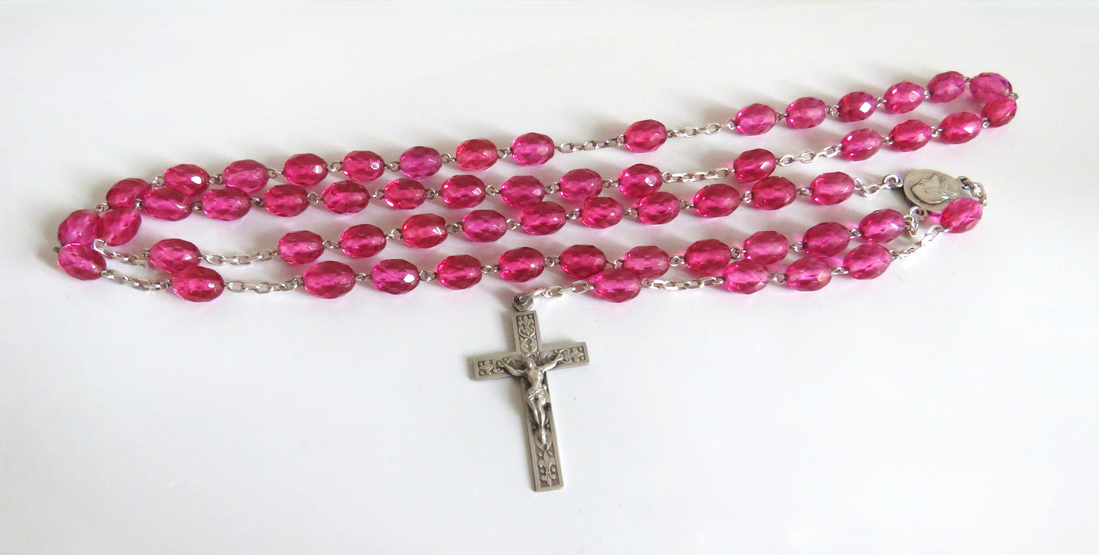 Antique French Pink Glass Rosary | Hallmarked Silver Early 1900s - Vintage French Treasures