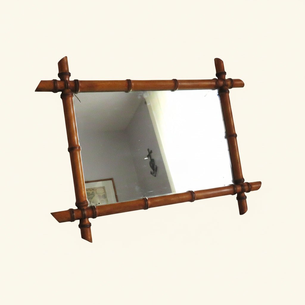 Vintage Chinoiserie Faux Bamboo Wall Mirror, Decorative Mid Century Mirror, Faux Bamboo Frame - Vintage French Treasures