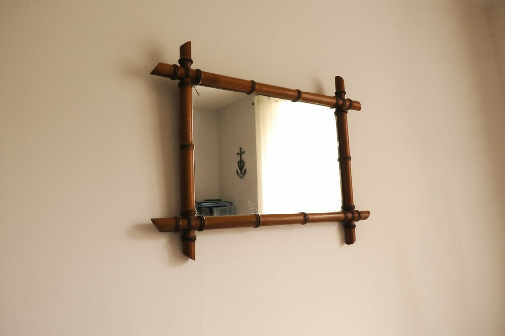 Vintage Chinoiserie Faux Bamboo Wall Mirror, Decorative Mid Century Mirror, Faux Bamboo Frame - Vintage French Treasures