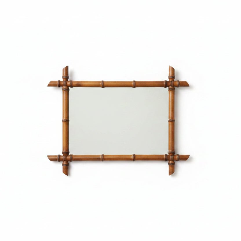 Vintage Chinoiserie Faux Bamboo Wall Mirror, Decorative Mid Century Mirror, Faux Bamboo Frame - Vintage French Treasures