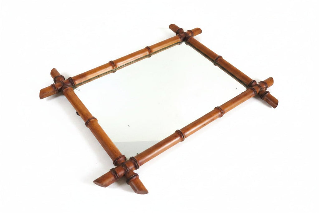 Vintage Chinoiserie Faux Bamboo Wall Mirror, Decorative Mid Century Mirror, Faux Bamboo Frame - Vintage French Treasures