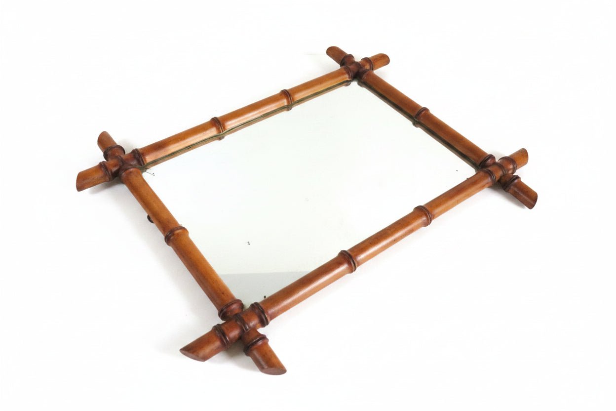Vintage Chinoiserie Faux Bamboo Wall Mirror, Decorative Mid Century Mirror, Faux Bamboo Frame - Vintage French Treasures