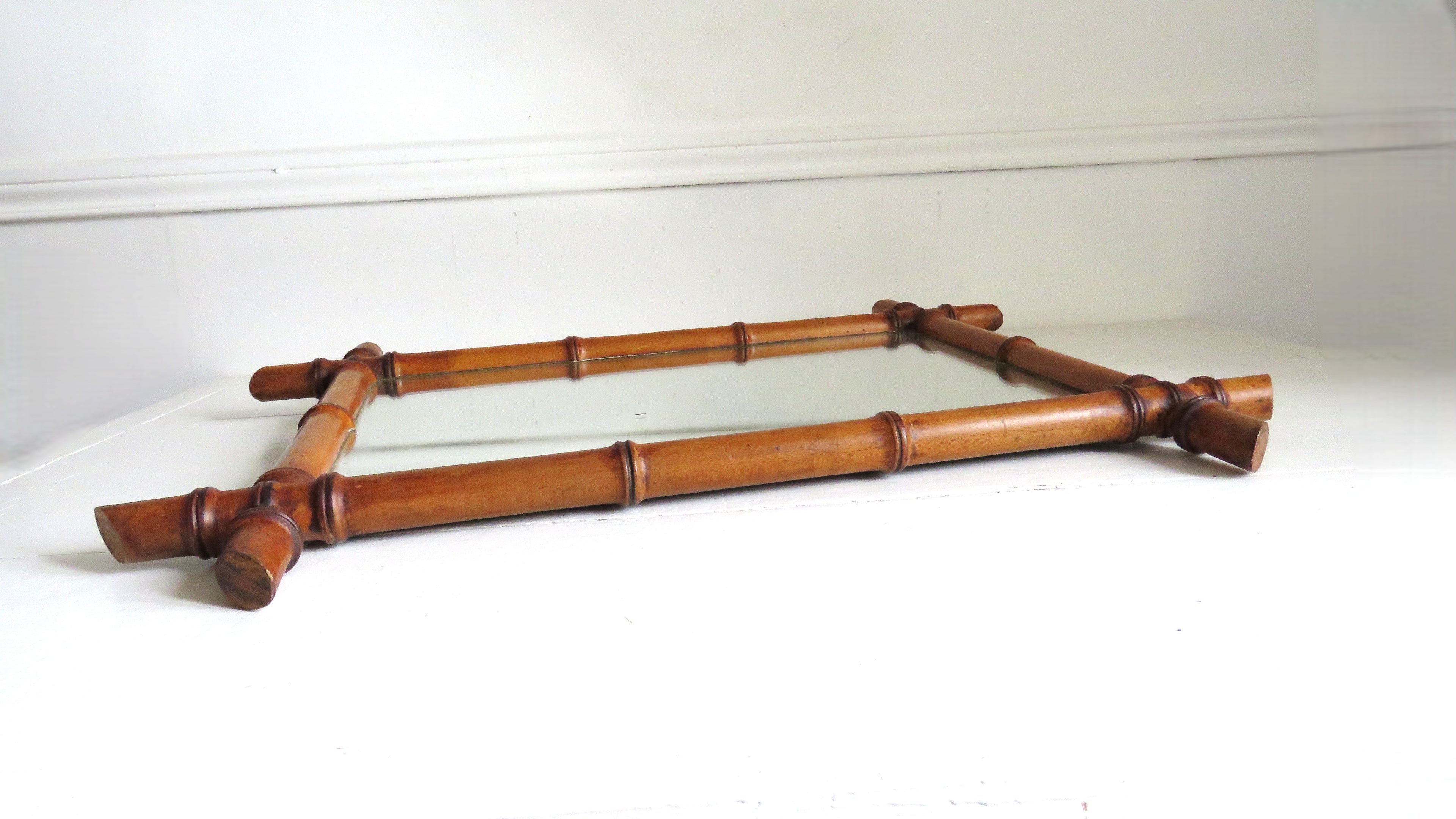 Vintage Chinoiserie Faux Bamboo Wall Mirror, Decorative Mid Century Mirror, Faux Bamboo Frame - Vintage French Treasures