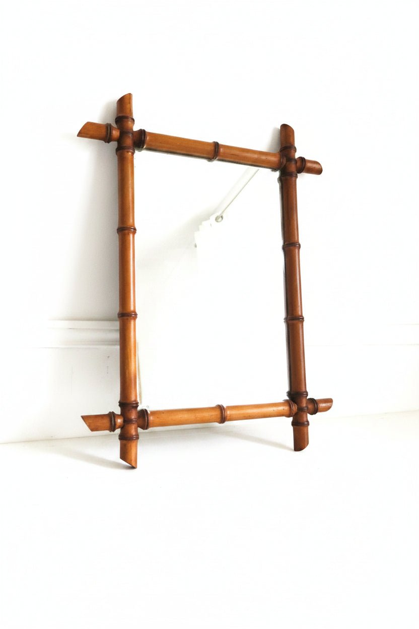 Vintage Chinoiserie Faux Bamboo Wall Mirror, Decorative Mid Century Mirror, Faux Bamboo Frame - Vintage French Treasures