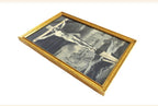 French Devotional Silk of the Crucifixion in Original Gilt Frame, Catholic Religious Wall Art - Vintage French Treasures