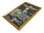 French Devotional Silk of the Crucifixion in Original Gilt Frame, Catholic Religious Wall Art - Vintage French Treasures
