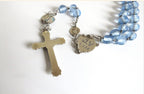 Antique French Silver Rosary Pale Blue Faceted Beads Vermeil Crucifix Marian Centre Enamel Medal -