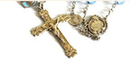Antique French Silver Rosary Pale Blue Faceted Beads Vermeil Crucifix Marian Centre Enamel Medal -