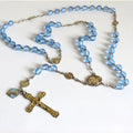 Antique French Silver Rosary Pale Blue Faceted Beads Vermeil Crucifix Marian Centre Enamel Medal -