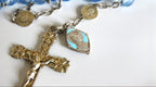 Antique French Silver Rosary Pale Blue Faceted Beads Vermeil Crucifix Marian Centre Enamel Medal -