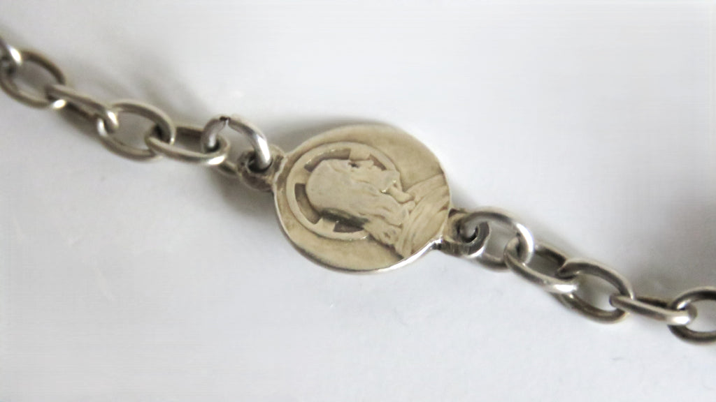 Antique French Silver Rosary Pale Blue Faceted Beads Vermeil Crucifix Marian Centre Enamel Medal - Vintage French Treasures