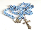 Antique French Silver Rosary Pale Blue Faceted Beads Vermeil Crucifix Marian Centre Enamel Medal -
