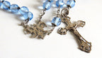Antique French Silver Rosary Pale Blue Faceted Beads Vermeil Crucifix Marian Centre Enamel Medal -