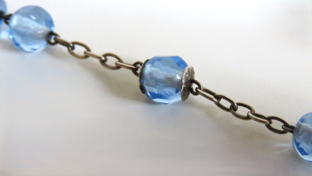 Antique French Silver Rosary Pale Blue Faceted Beads Vermeil Crucifix Marian Centre Enamel Medal - Vintage French Treasures