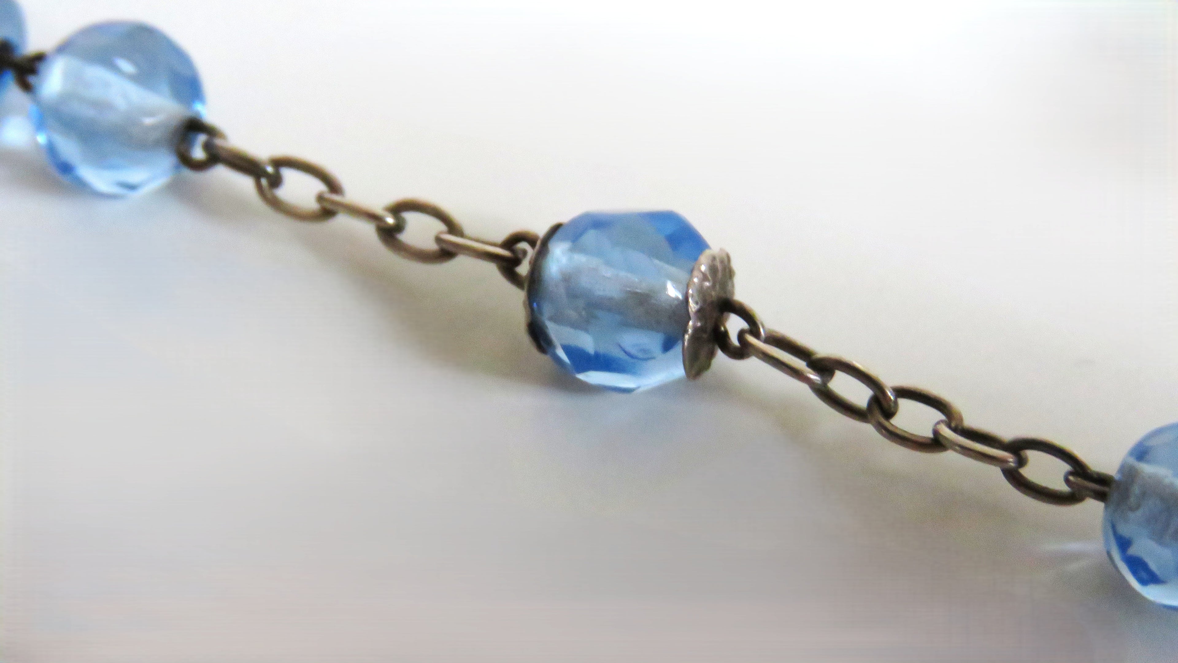 Antique French Silver Rosary Pale Blue Faceted Beads Vermeil Crucifix Marian Centre Enamel Medal - Vintage French Treasures
