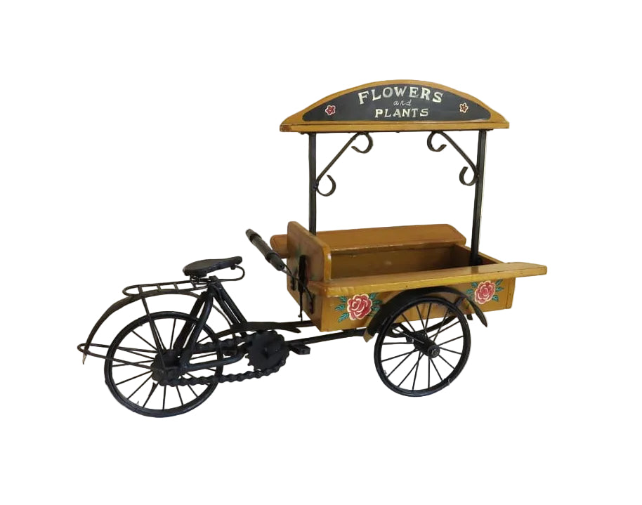 Model of a vintage flower cart with 'Flowers Plants' sign on a white background
