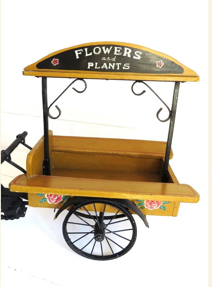 Vintage French Florist Delivery Tricycle Display | Wooden Flowers & Plants Bicycle Cart | Decorative Shop Display - Vintage French Treasures