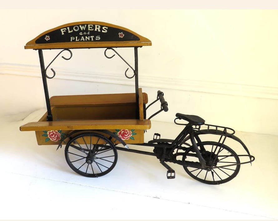 Vintage French Florist Delivery Tricycle Display | Wooden Flowers & Plants Bicycle Cart | Decorative Shop Display - Vintage French Treasures