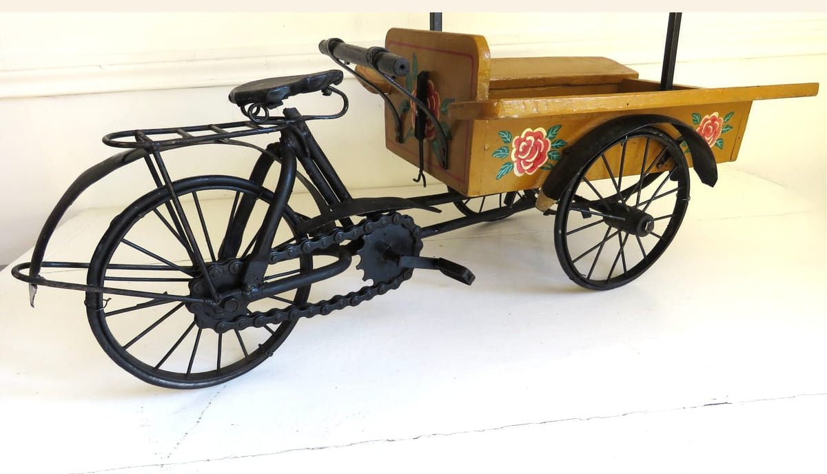 Vintage French Florist Delivery Tricycle Display | Wooden Flowers & Plants Bicycle Cart | Decorative Shop Display - Vintage French Treasures