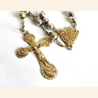 Antique French Hallmarked Silver Rosary with Vermeil Crucifix, Marian Centre & Original Purse - Vintage French Treasures