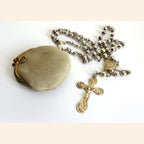 Antique French Hallmarked Silver Rosary with Vermeil Crucifix, Marian Centre & Original Purse - Vintage French Treasures