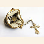 Antique French Hallmarked Silver Rosary with Vermeil Crucifix, Marian Centre & Original Purse - Vintage French Treasures