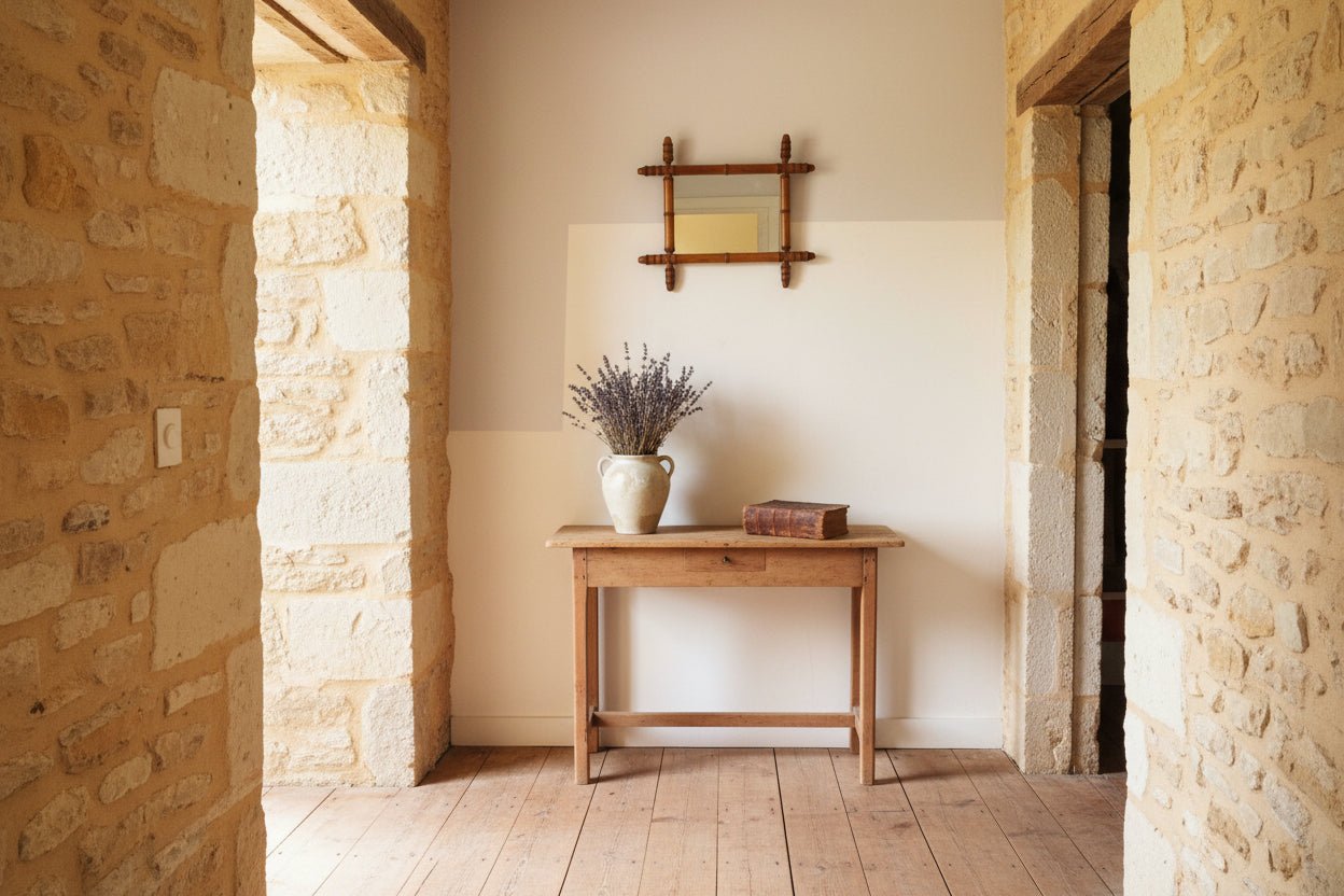 Vintage French Wooden Wall Mirror – Warm Rustic Country Style - Vintage French Treasures