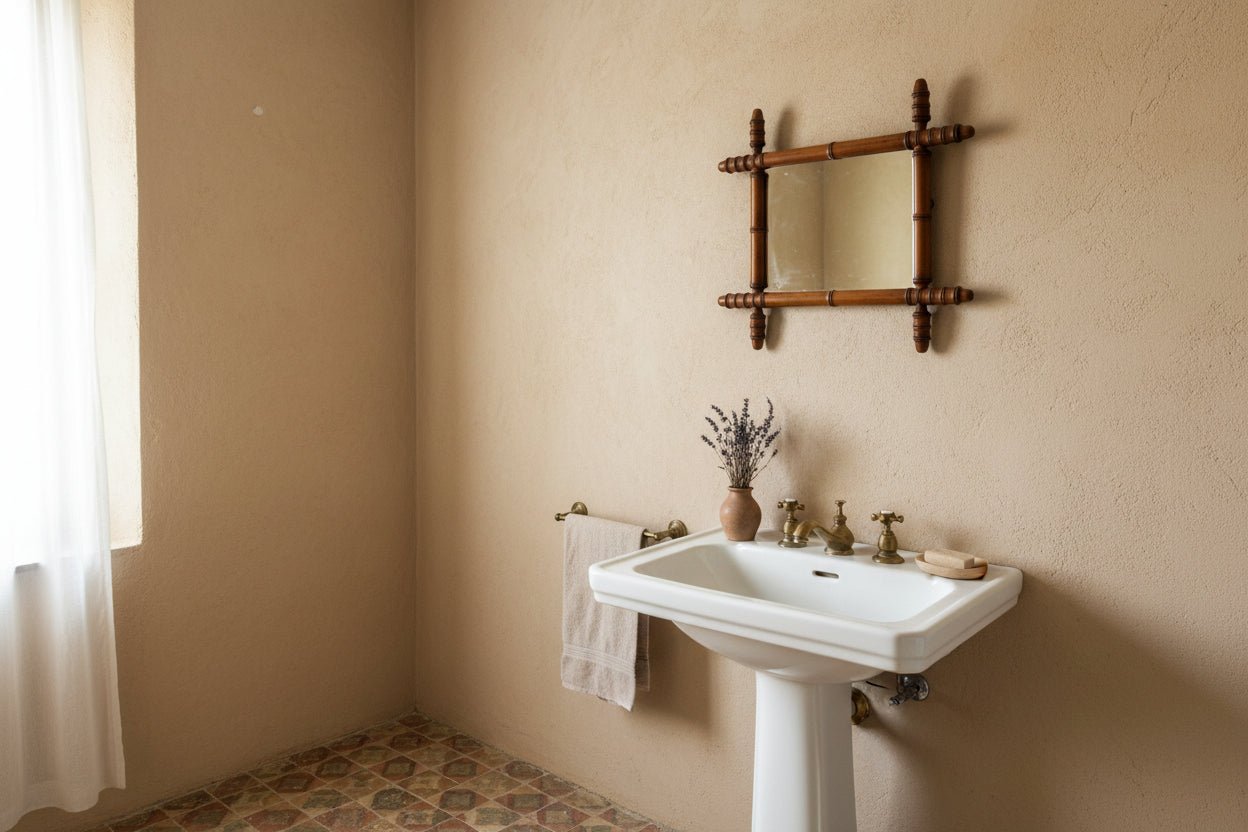 Vintage French Wooden Wall Mirror – Warm Rustic Country Style - Vintage French Treasures