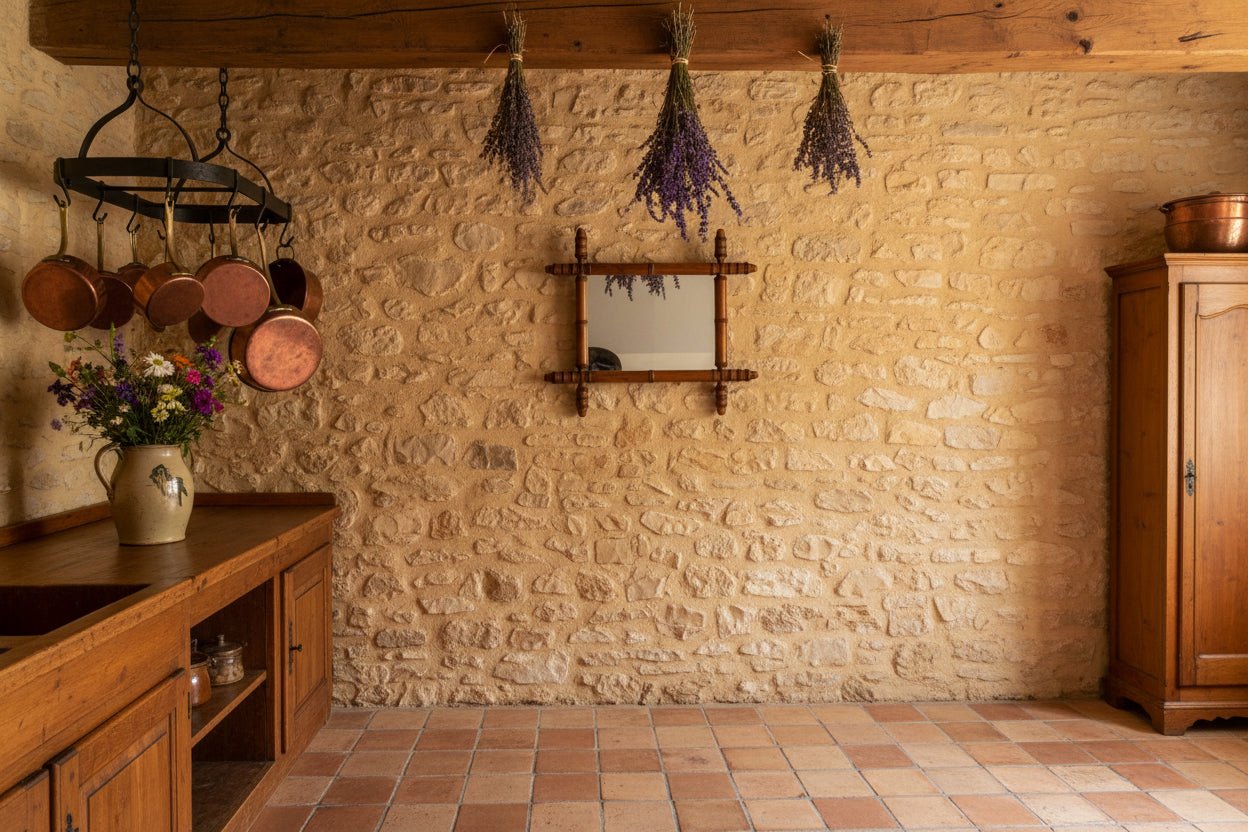 Vintage French Wooden Wall Mirror – Warm Rustic Country Style - Vintage French Treasures