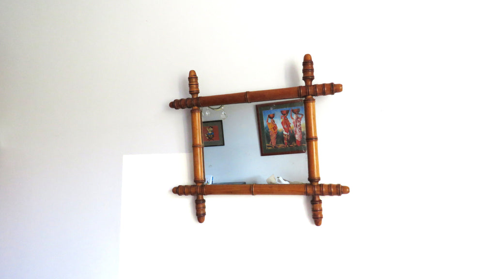 Vintage French Wooden Wall Mirror – Warm Rustic Country Style - Vintage French Treasures