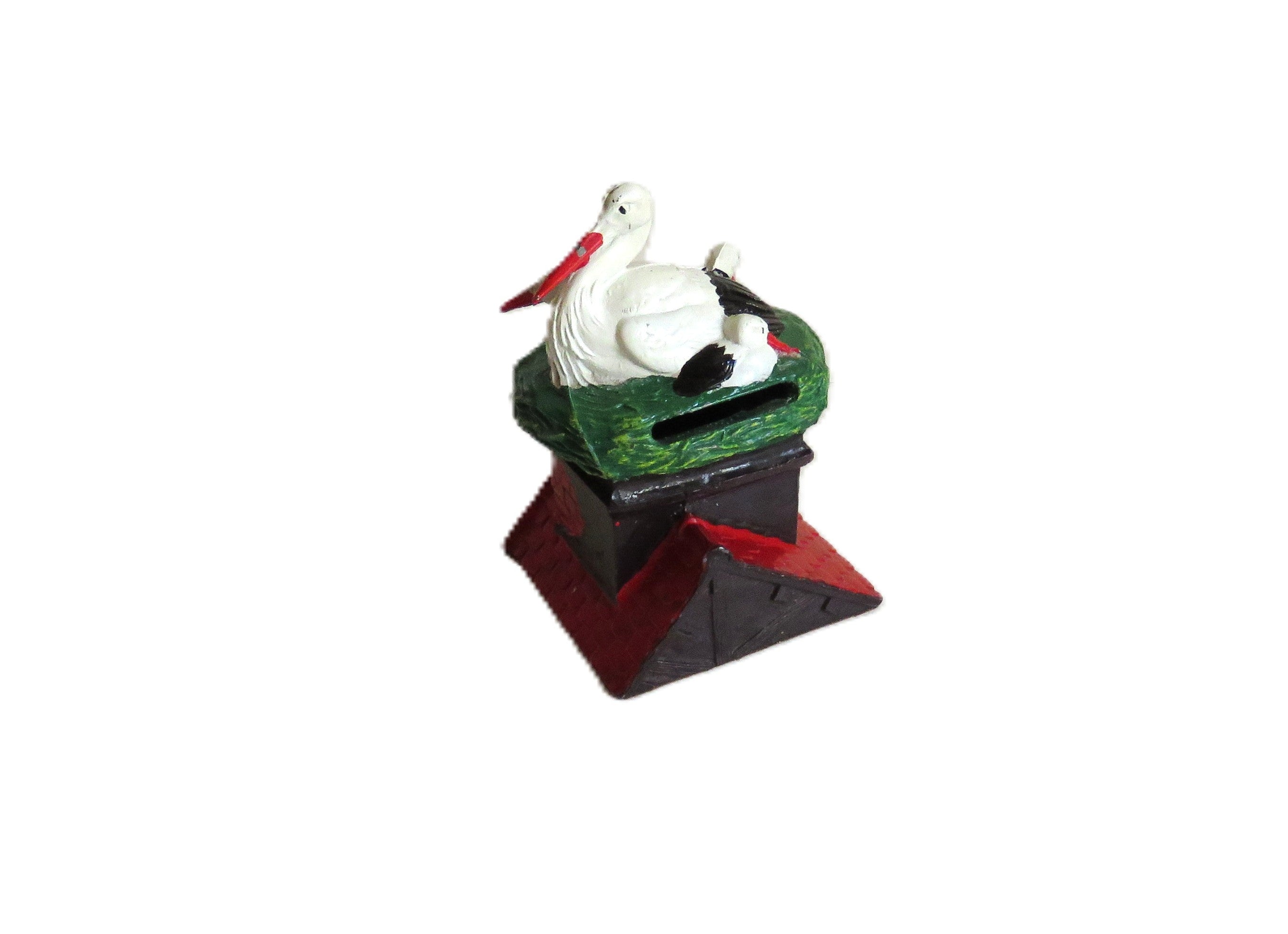 Vintage Stork Coin Bank – French Souvenir Rooftop Nest Money Box – Cottage Decor - Vintage French Treasures